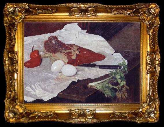 framed  Felix Vallotton Still life with Meat and eggs, ta009-2
